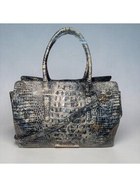 Brahmin Finley Carryall Blue Shadow Melbourne Croc Embossed Leather Doctors Bag